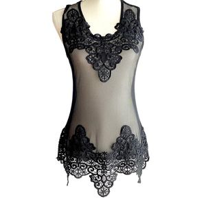 San Joy Black Net and Lace Top Swim Coverup Size Small